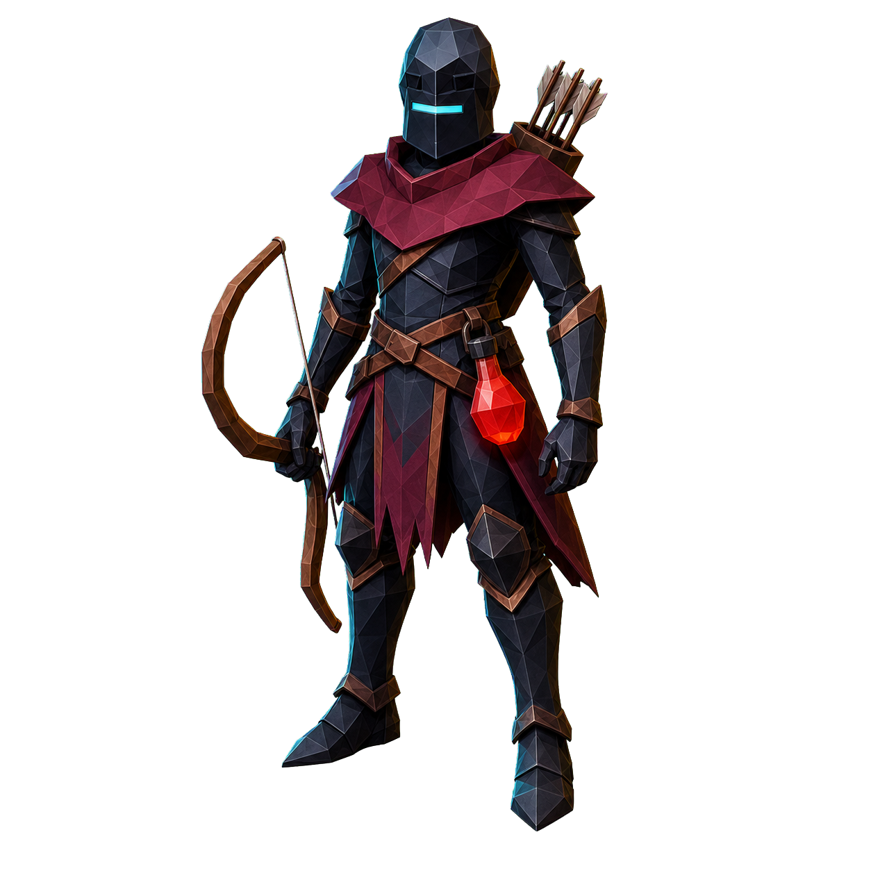 High-resolution Ashstrider transparent character render with Ashbow, quiver, and Cinder-Eye flask