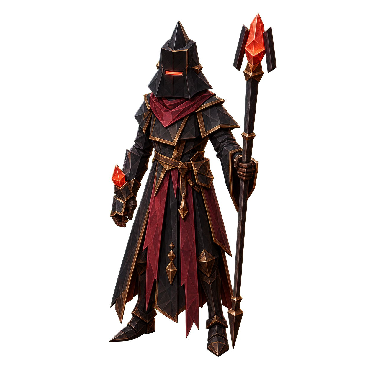 High-resolution Sorcerer transparent character render with Vesperstaff and ember focus
